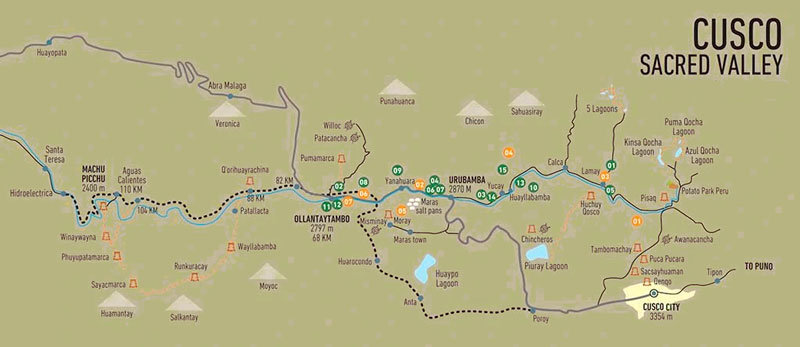 Map of Train and Buses to Machu Picchu